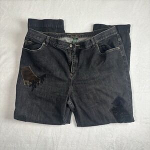Lauren Jeans Co Patch Work Black Denim Pants Women's‎ Size 16W Waist 36" x 29"
